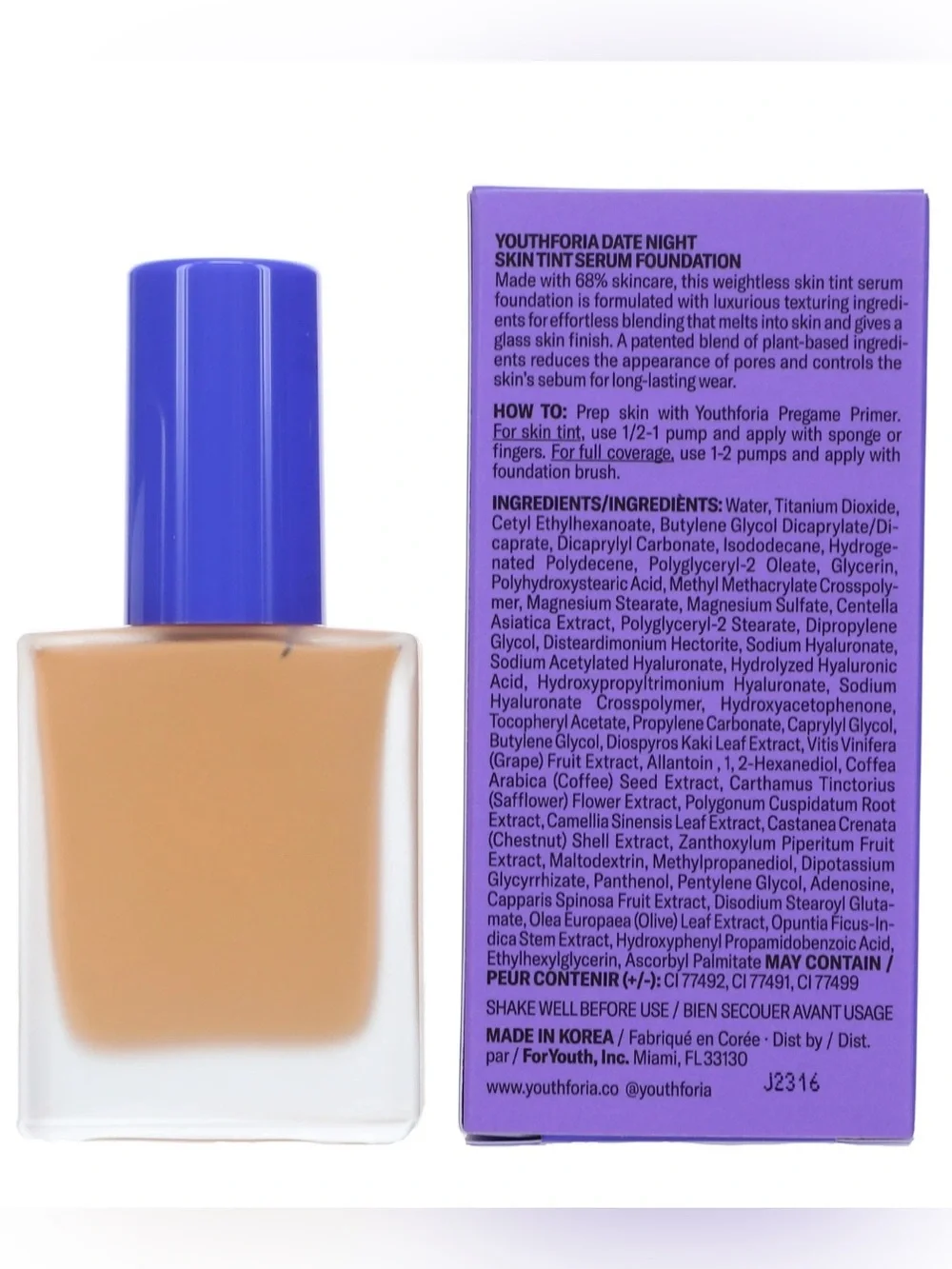YOUTHFORIA Skin Tint Serum Foundation #260 Light Medium Neutral Warm Undertones